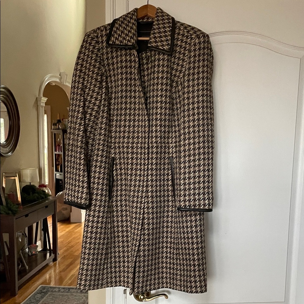 Coach Black and Brown Houndstooth Wool Coat